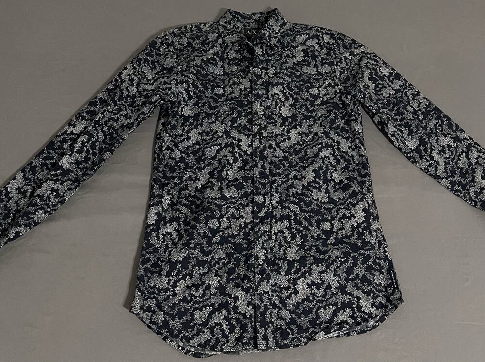 Armani Exchange Mens Small Navy White Floral Abstract Button Up Shirt Fall 2014